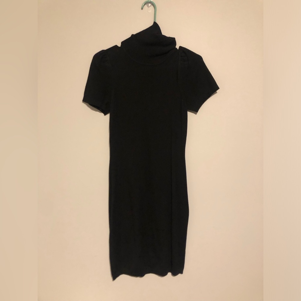 Black Turtleneck Short Sleeve Dress